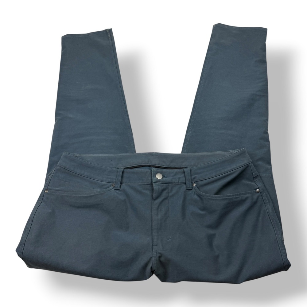 Lululemon ABC Pant Slim Warpstreme Mens 36 Iron Blue 5‎ Pocket Commuter Trousers